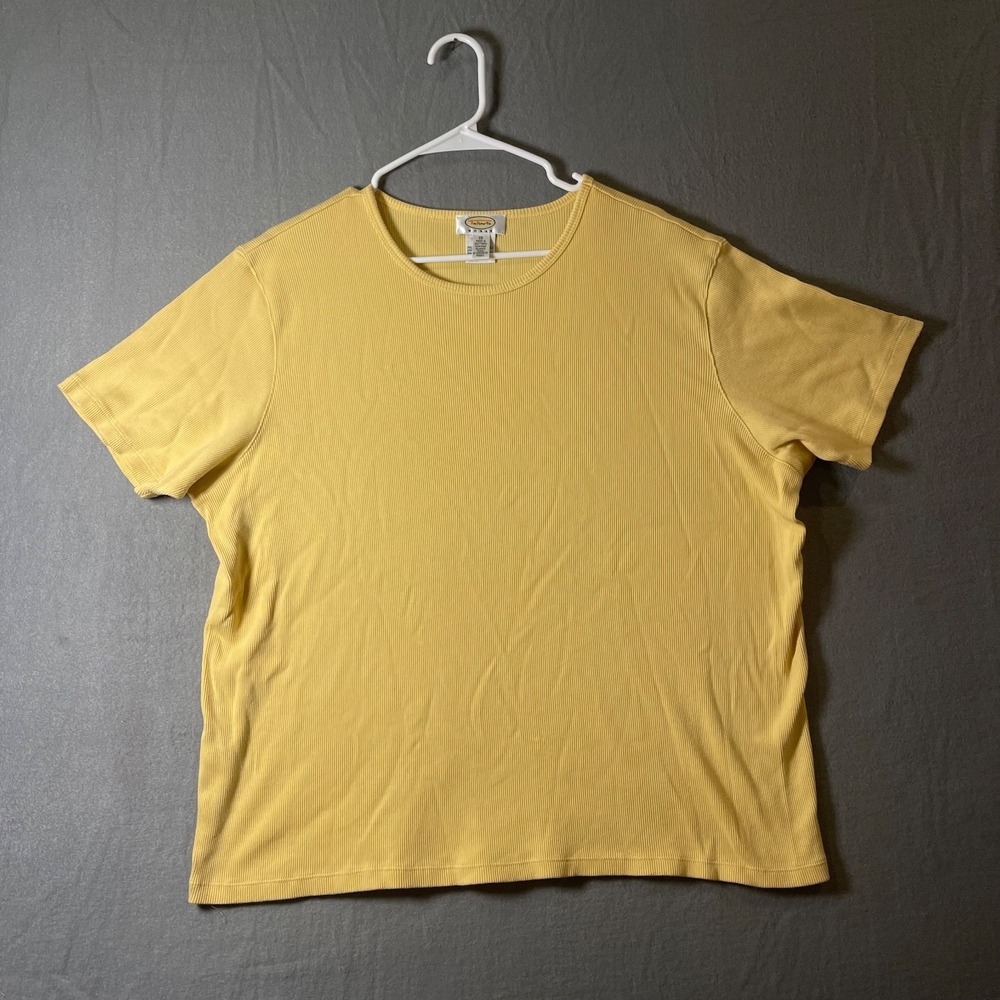 Talbots Woman 2X Butter Yellow Ribbed Short Sleeve Cotton Vintage Basic USA